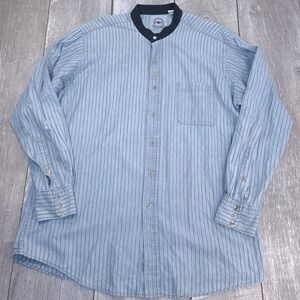 Mid-West Garment Western Shirt Mens XL Blue Striped Banded Collar Snap Button